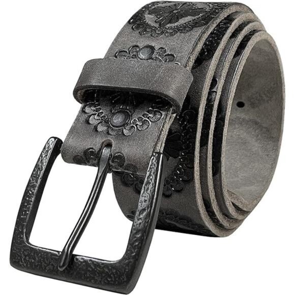 Cowboy Cowgirl Western Tooled Floral Embossed Full Grain Genuine Leather Belt main image 6
